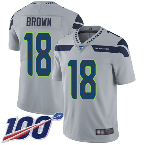 Seattle Seahawks Limited Grey Men Jaron Brown Alternate Jersey NFL Football #18 100th Season Vapor Untouchable